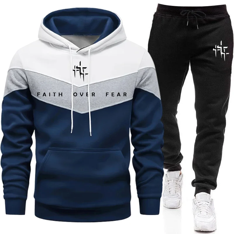 Mens Fashion Casual Outfits - Faith Over Fear Men's Tracksuit Hooded