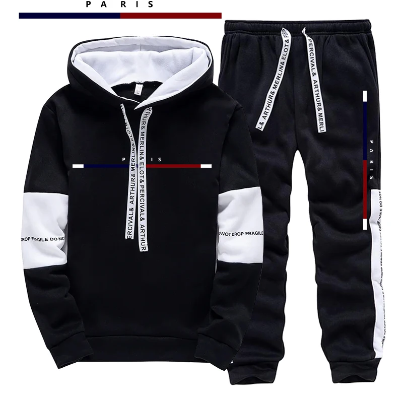 Mens Fashion Casual Outfits - Paris Fashion Printed Men's Set/Hoodie/Pants Fall