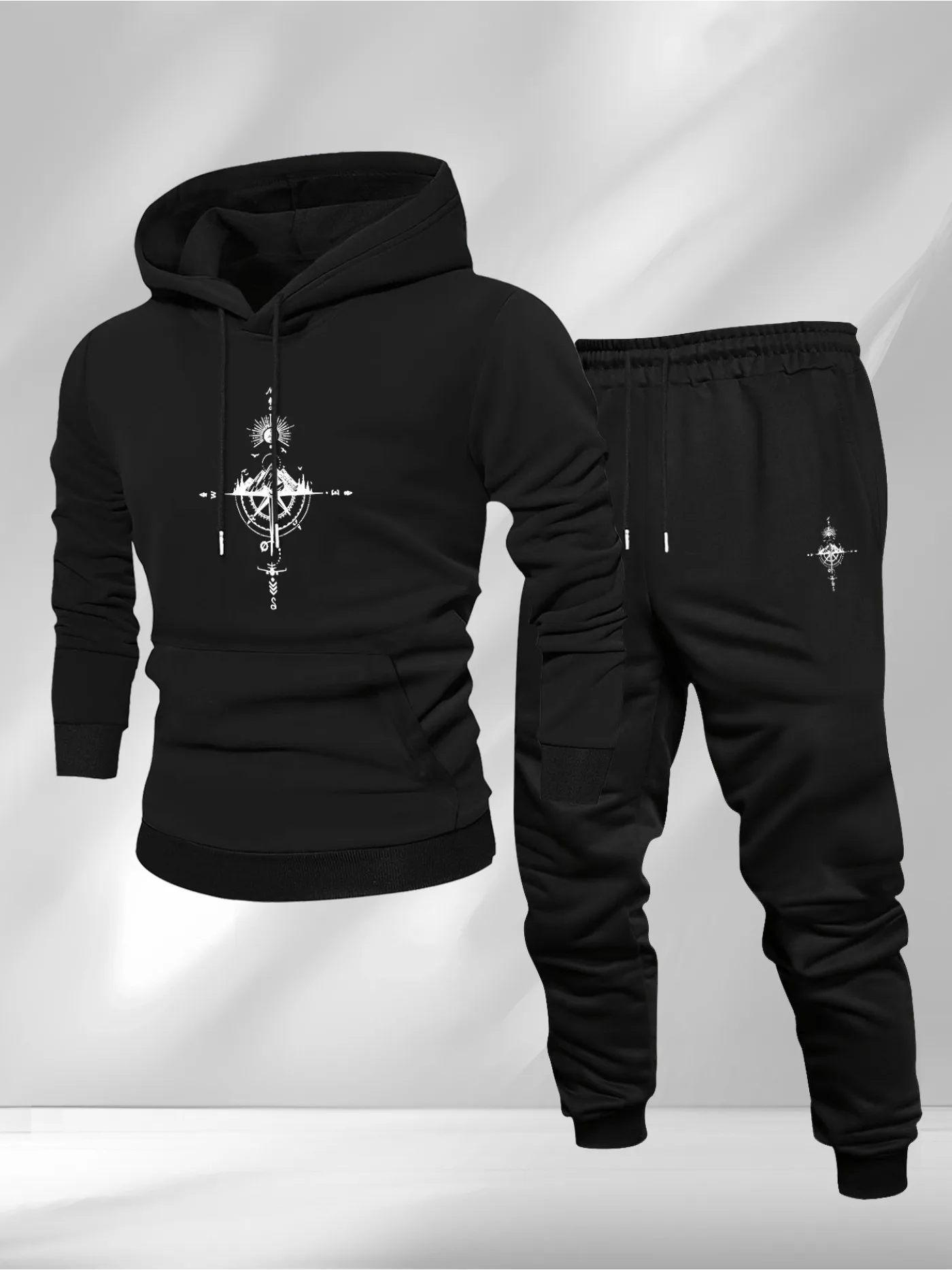 Vintage Compass Print Hoodie a - Mens Fashion Casual Outfits 评论和价格
