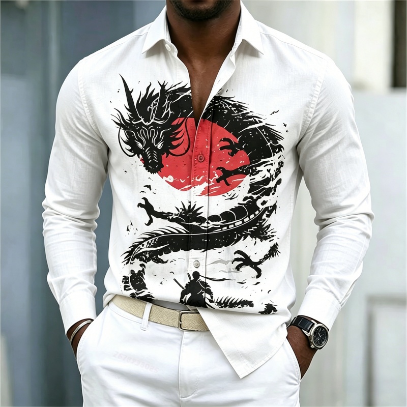 2026 New Men's Shirt White Bla - Mens Fashion Casual Outfits 评论和价格